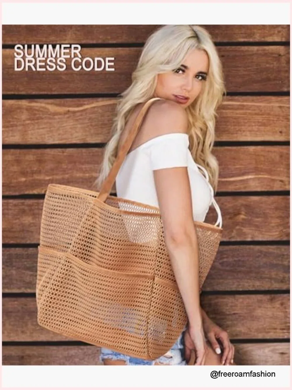Foldable Nylon Mesh Tote Bag Hobo 23L Capacity Beach Vacation Shoulder Bag